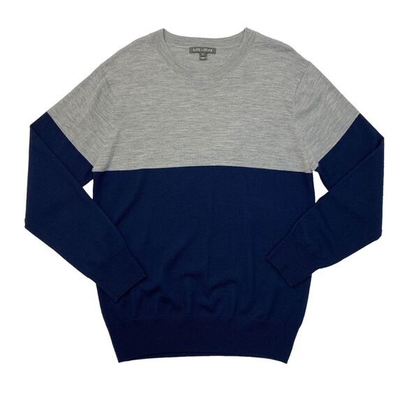 State Stone Wool Sweater Mens XL Extra Large Gray Navy 2-Tone Crew Neck Pullover - Picture 1 of 13
